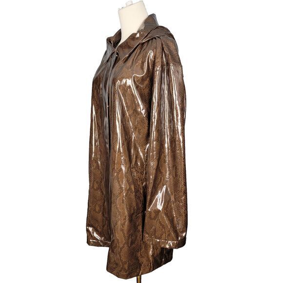 Nikki Jones Rain Jacket Size Large Brown Snakeskin Print Raincoat Shiny Hooded - Picture 3 of 16